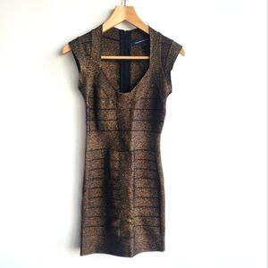 French connection bandage style knit metallic black bronze gold size 4